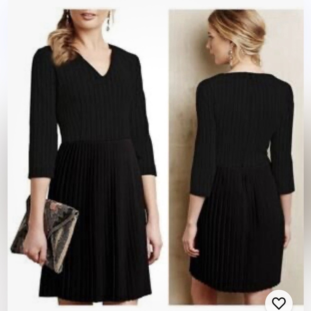 Ganni x Anthropologie Fulton Black Pleated Knit Dress Large